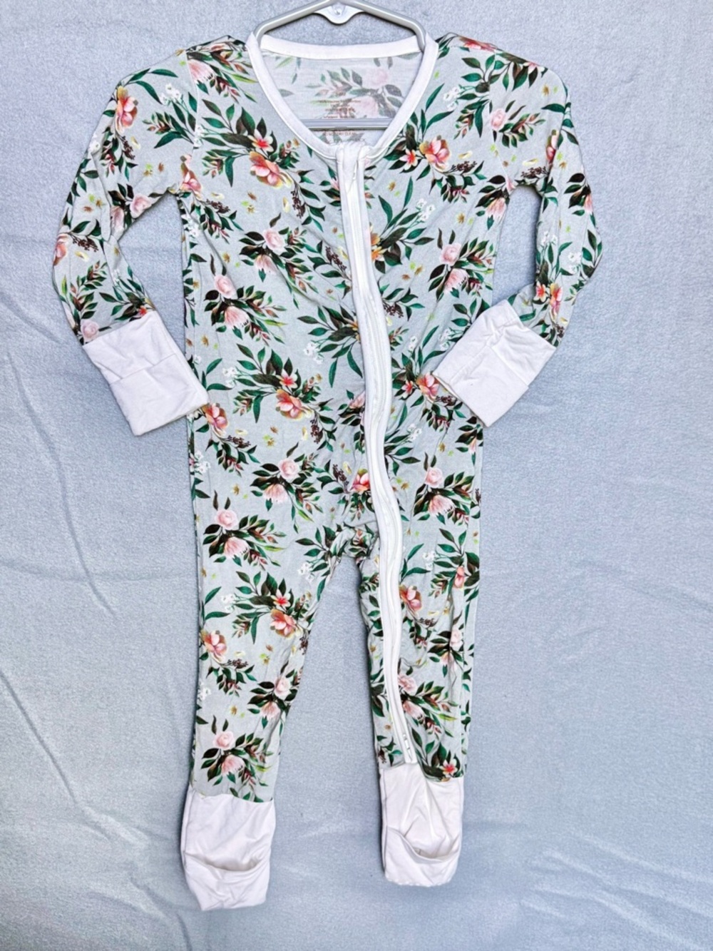 3-6M Floral Bamboo Convertible Sleeper Soft‎ Zip Pajamas